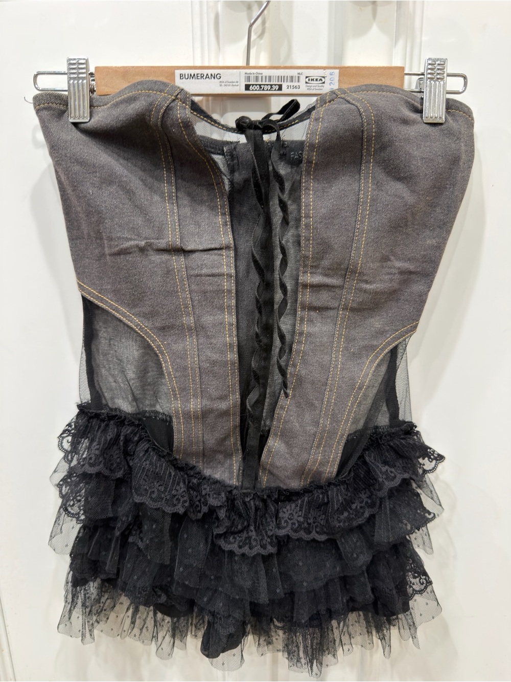 Fashion Nova Black Lace-Up Corset Romper with Ruffle Tulle Skirt NWOT